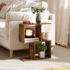 HOMCOM Side Table, Narrow End Table with Storage Shelves, S-Shaped, 3-Tier, 50W x 19.5D x 58H cm, Rustic Brown