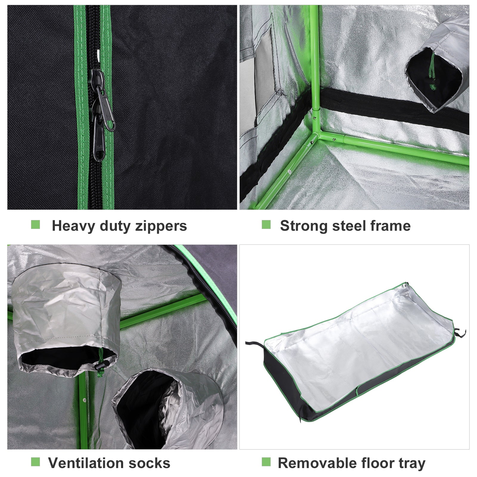Outsunny Grow Tent Reflective Mylar Hydroponic with Adjustable Vents and Floor Tray for Indoor Plant Growing, 60 x 60 x 140 cm (24.5" x 24.5" x 55")