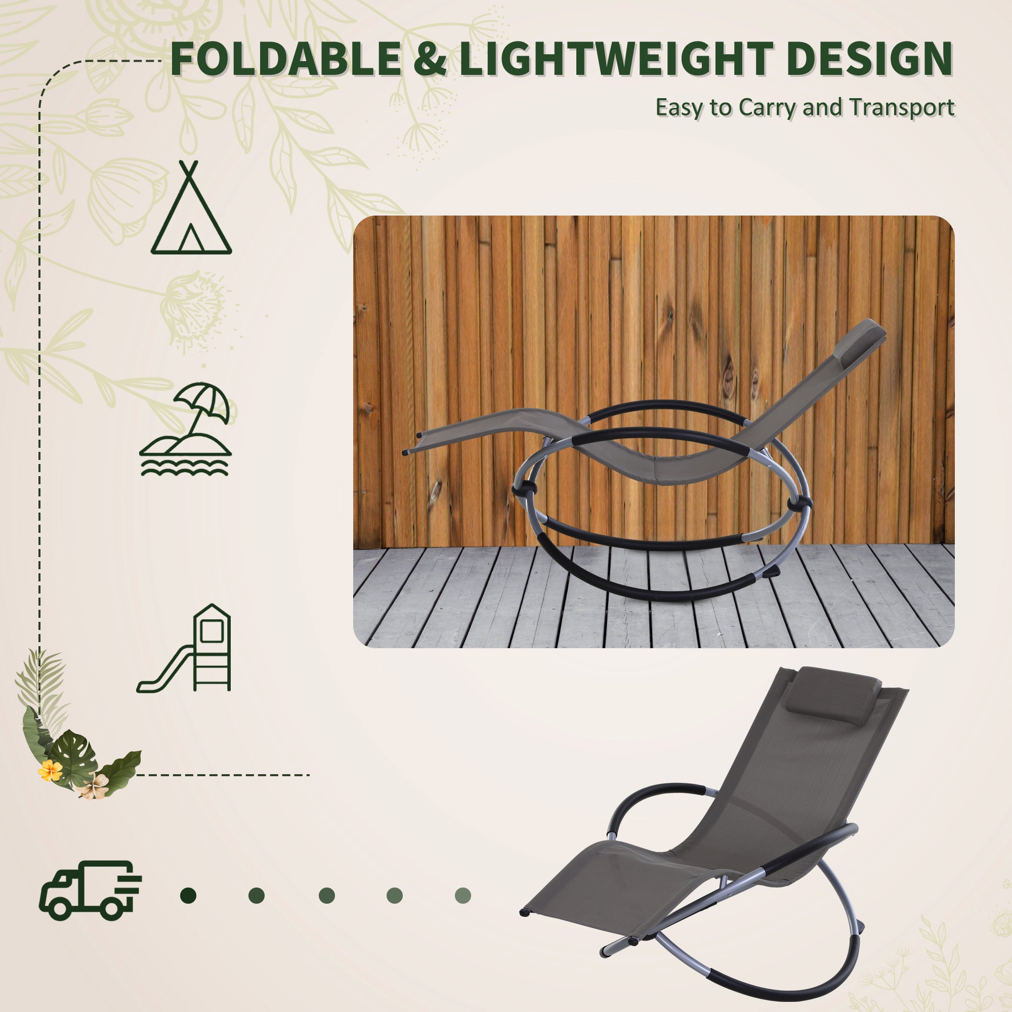 Outsunny Outdoor Orbital Lounger Zero Gravity Patio Chaise Sun Lounger Foldable Rocking Chair with Pillow, Grey