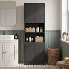 HOMCOM 170 cm Kitchen Pantry Cabinet, Freestanding Storage Cabinet with Soft-Close Hinges, Black Wood Effect