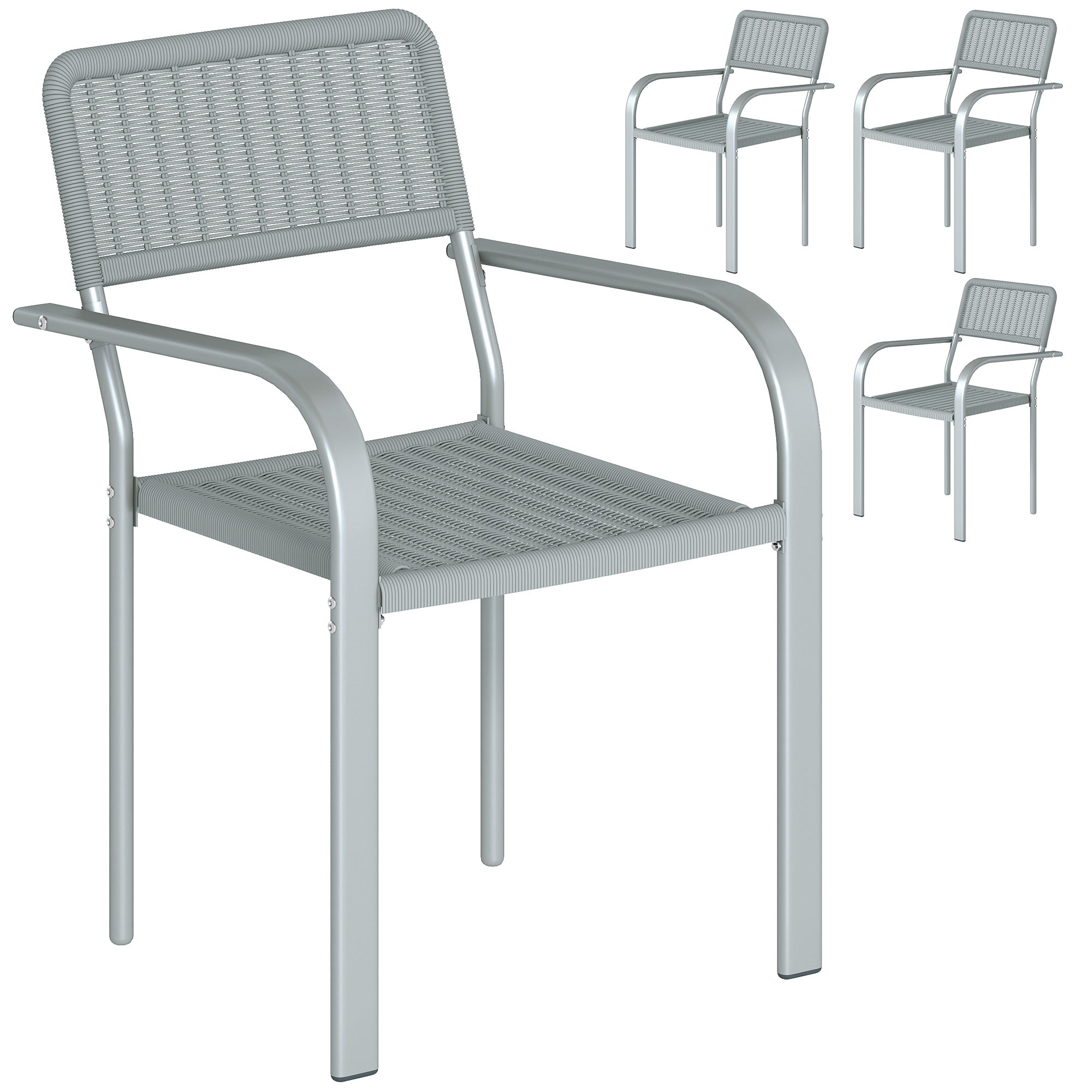 Outsunny Stackable Garden Chairs Set of 4, Rattan Effect Outdoor Dining Chairs, Light Grey