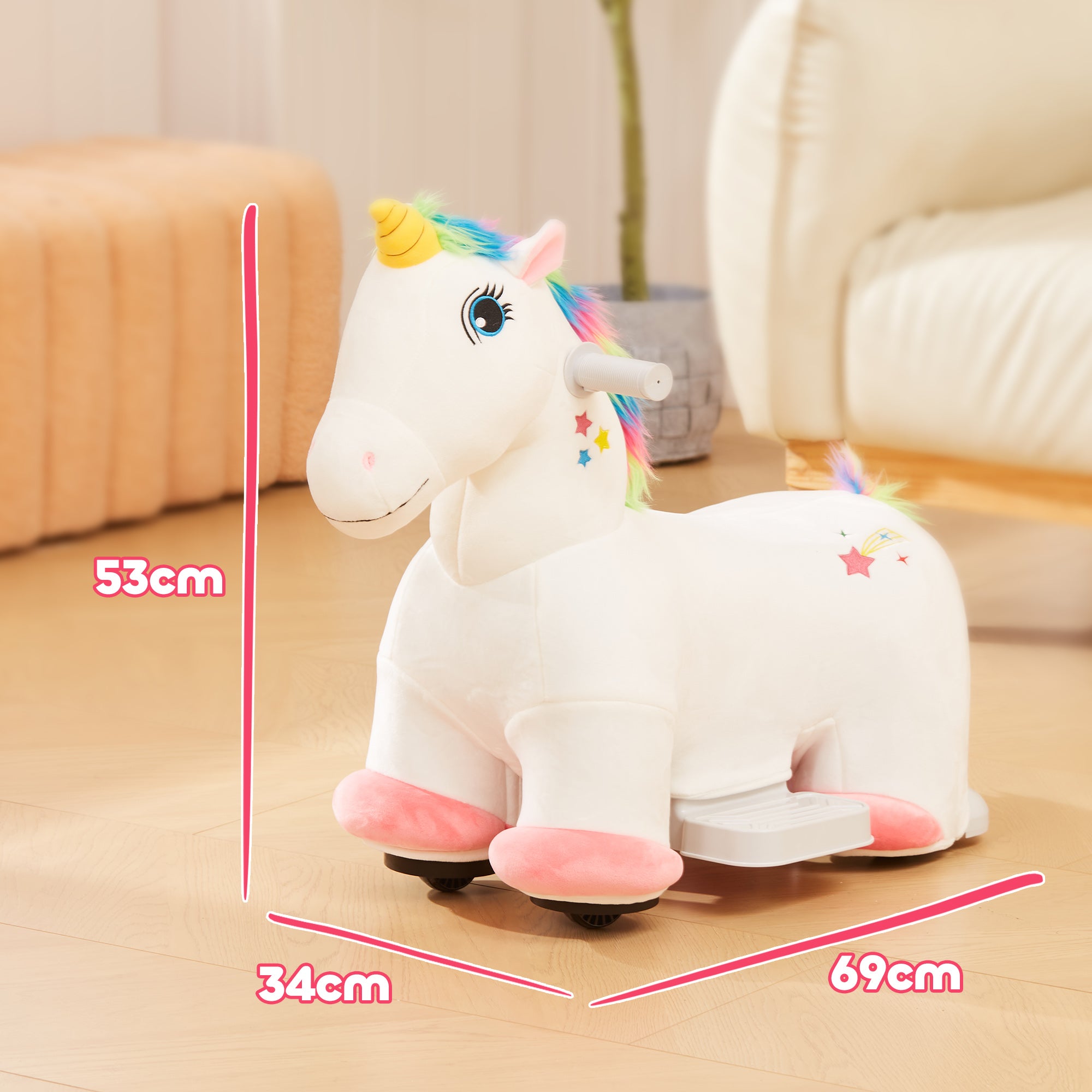 AIYAPLAY 6V Electric Ride on Unicorn, Battery Powered Kids Ride on Animal Toy with Music, Forward Control, for Ages 18-36 Months