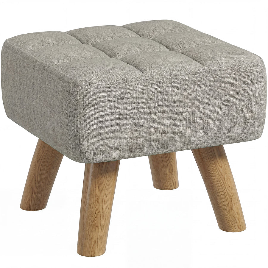 HOMCOM Linen-Look Square Padded Footstool - Light Brown