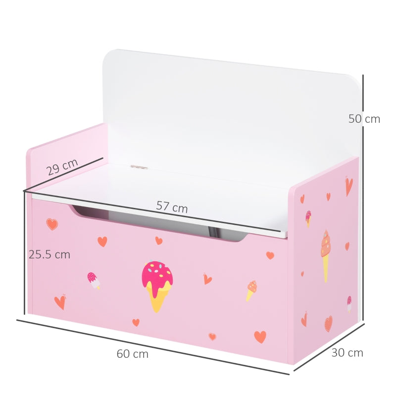 2-in-1 Kids Storage Bench, Toy Box w/ Safety Rod - Pink