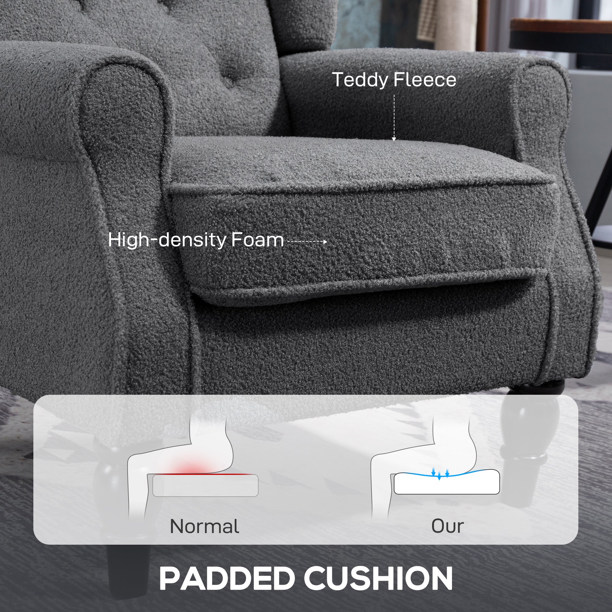 HOMCOM Teddy Fleece Retro Wingback Chair - Grey