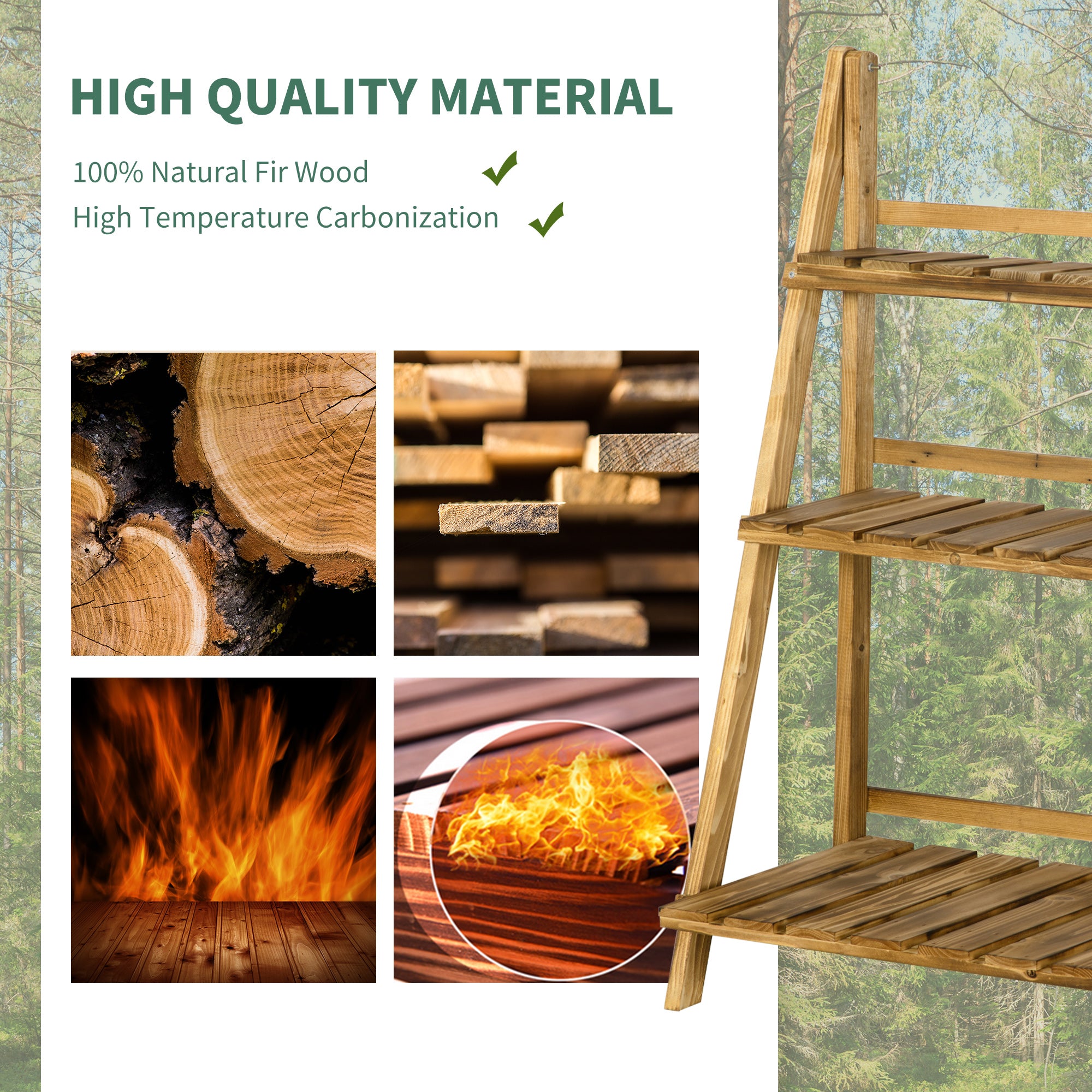 Outsunny Wooden Folding Flower Pot Stand 3 Tier Garden Planter Display Ladder Gardener Storage Shelves Rack Herb Holder (60L x 37W x 93H cm)