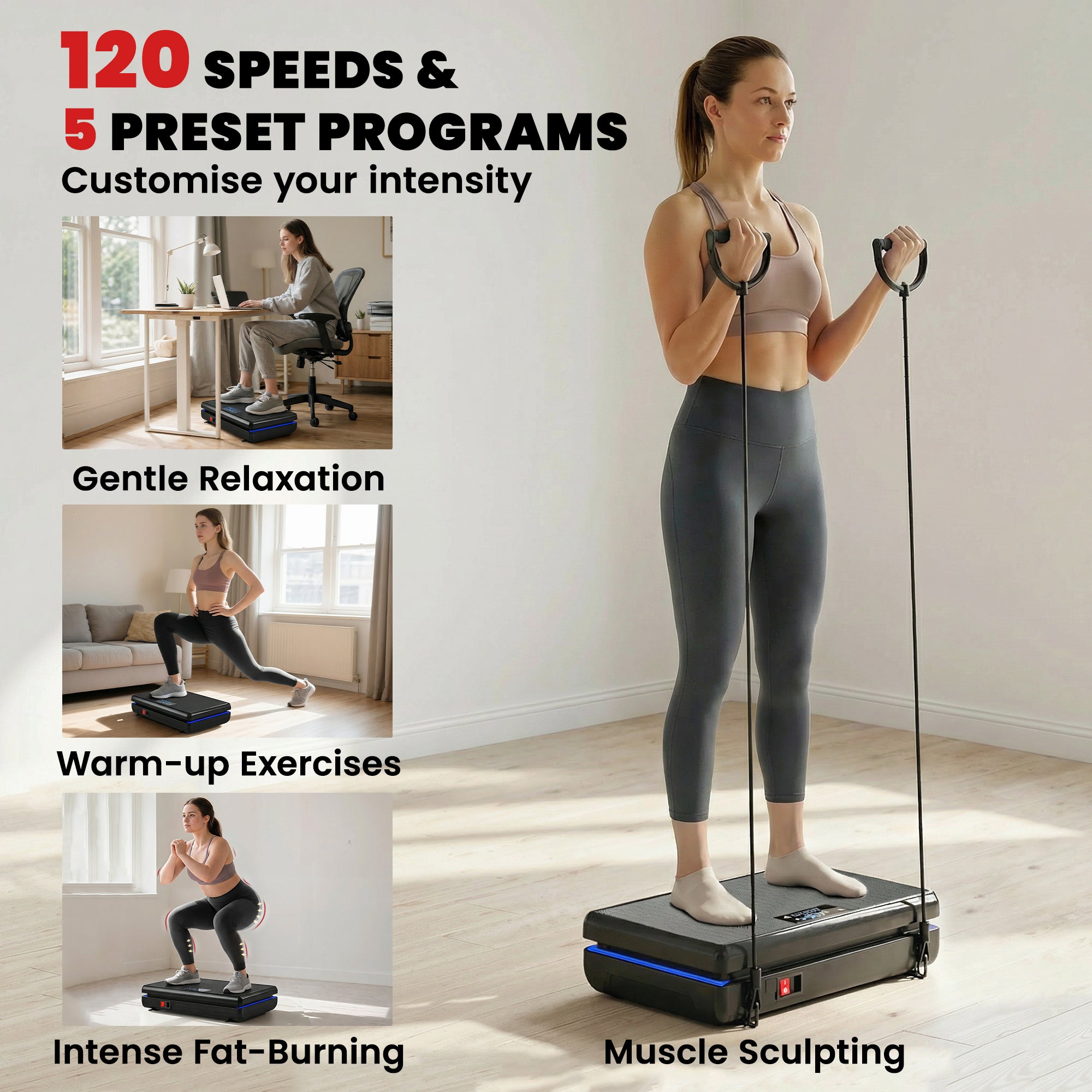 SPORTNOW Vibration Plate Exercise Machine with 120 Speed Levels, 5 Programs, Quiet Vibrating Plate with Resistance Bands