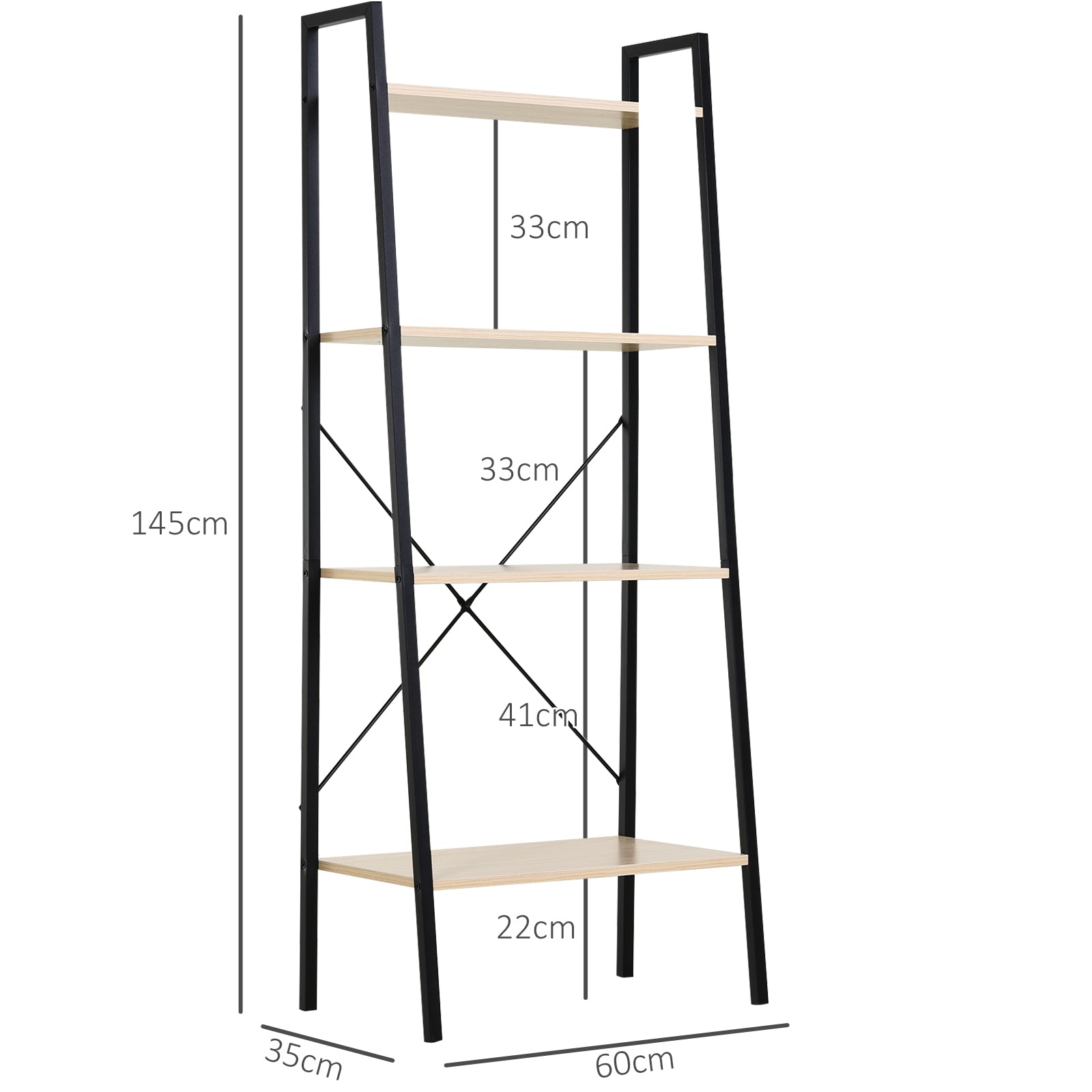 HOMCOM Ladder Shelf, Bookshelf, 4-Tier Industrial Storage Rack for Living Room, Bedroom, Kitchen, Oak and Black