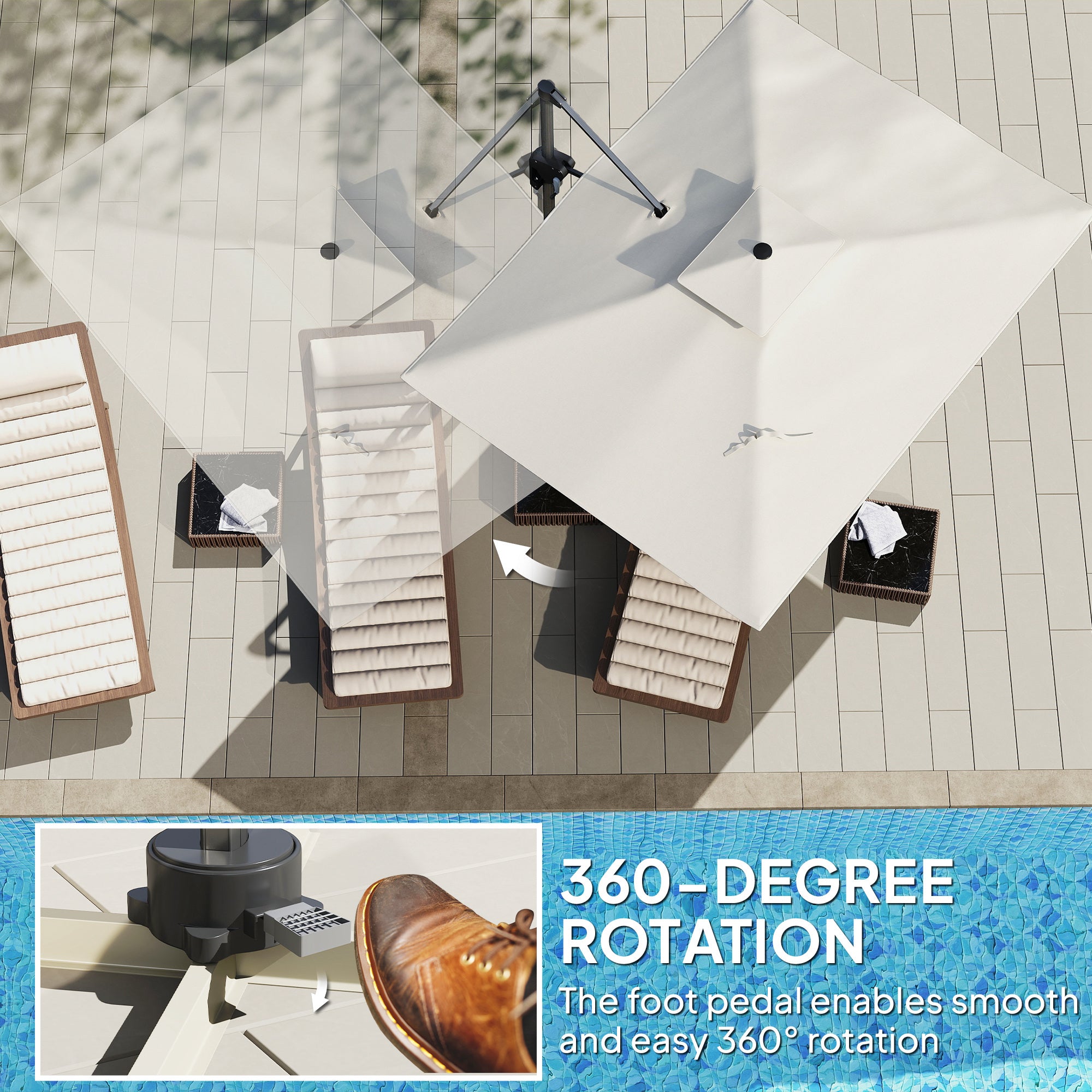 Outsunny 3.7 x 2.7 m Cantilever Parasol w/ 360√Ç¬∞ Rotation and Easy Tilt Adjustment, Aluminium Hanging Offset Outdoor Umbrella w/ Double Top, Cross Base, UPF50+ Hanging Sun Shade, Grey Wood Effect Pole