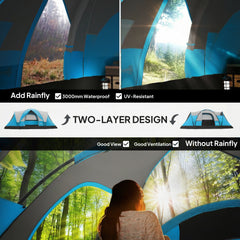 Outsunny 5-6 Man Camping Tent, Tunnel Tent, Water Resistant Hiking Shelter with Groundsheet and Carry Bag, Light Blue