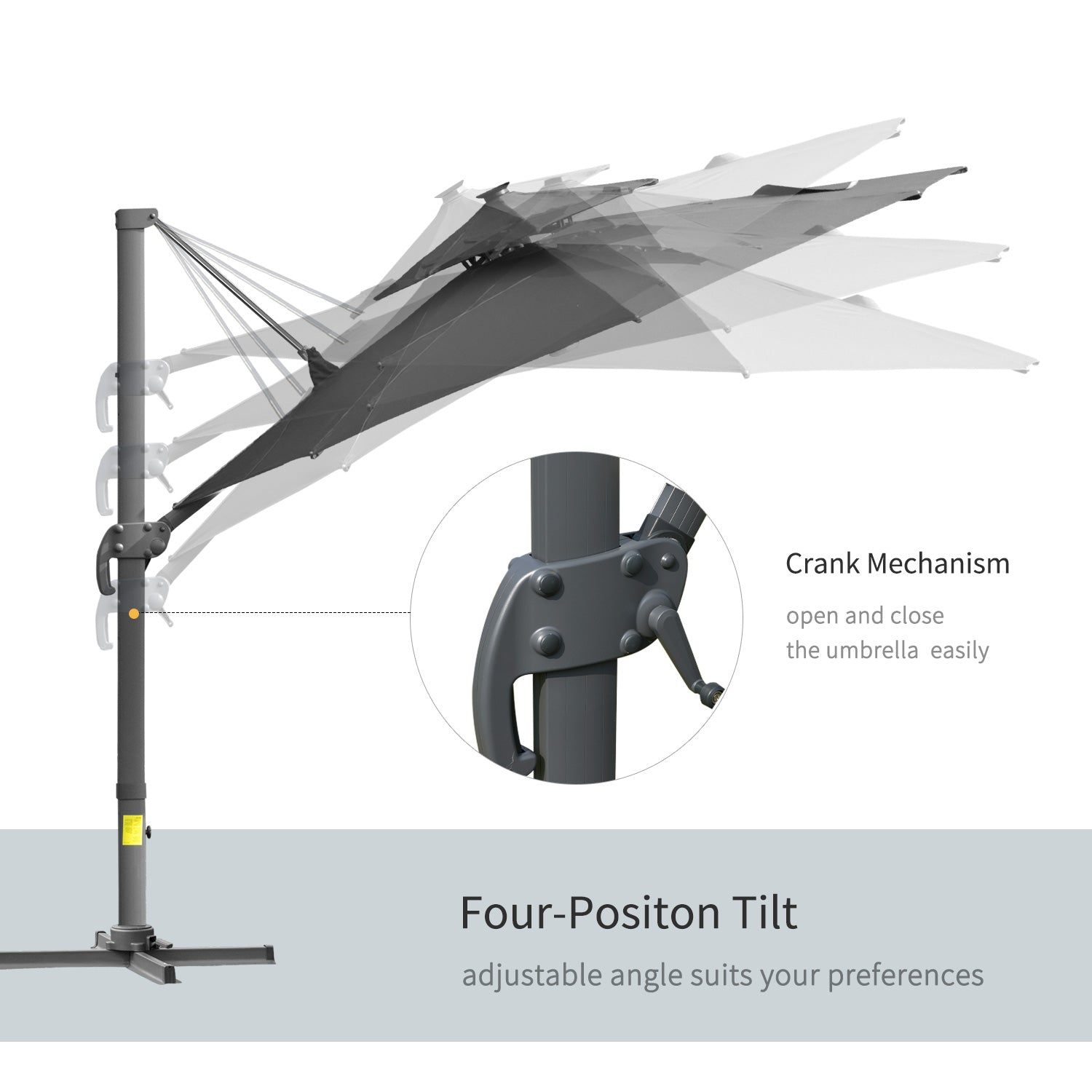 Outsunny 3m Cantilever Parasol w/ Solar Lights Power Bank Base 360√Ç¬∞ Spin Dark Grey