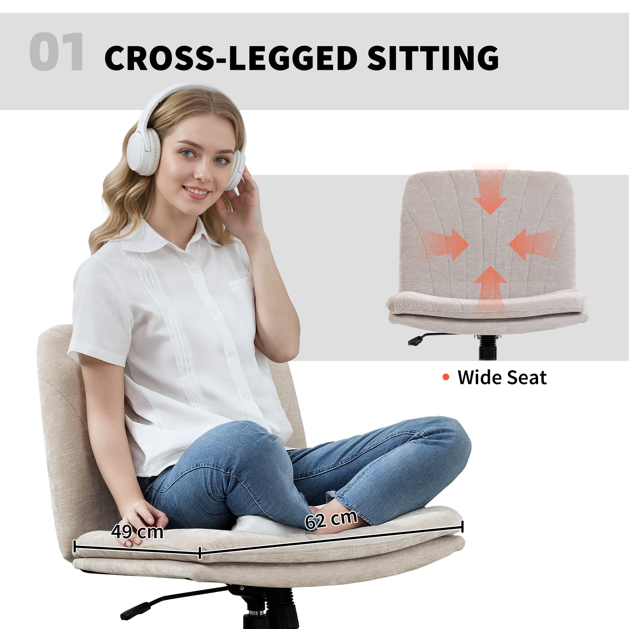 HOMCOM Criss Cross Chair with Wheels, No Arms - Beige