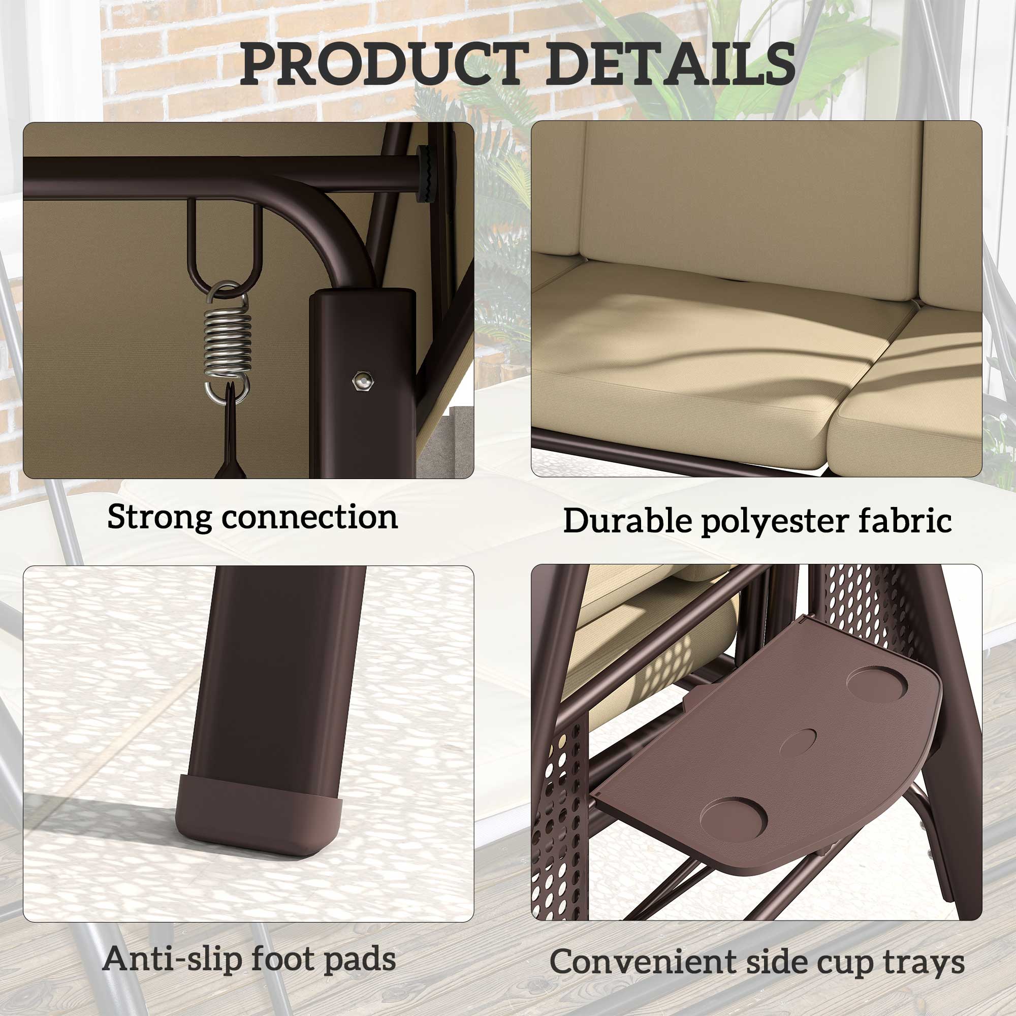 Outsunny Three-Seater Garden Swing Chair - Brown