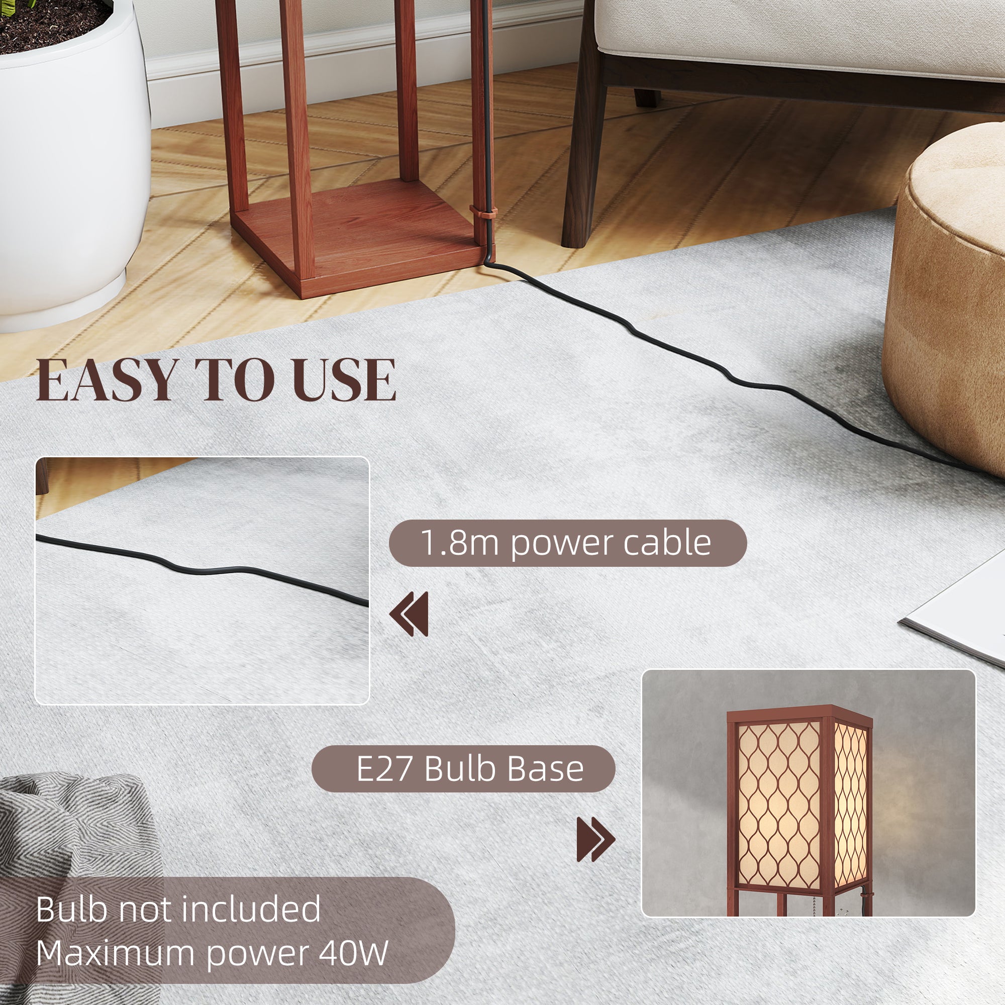 HOMCOM Three-Shelf Standing Lamp - Brown/White