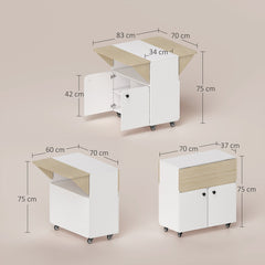 HOMCOM Folding Dining Table, Rolling Drop Leaf Table with Hidden Shelf & Cabinet for Dining Room, Small Spaces, White