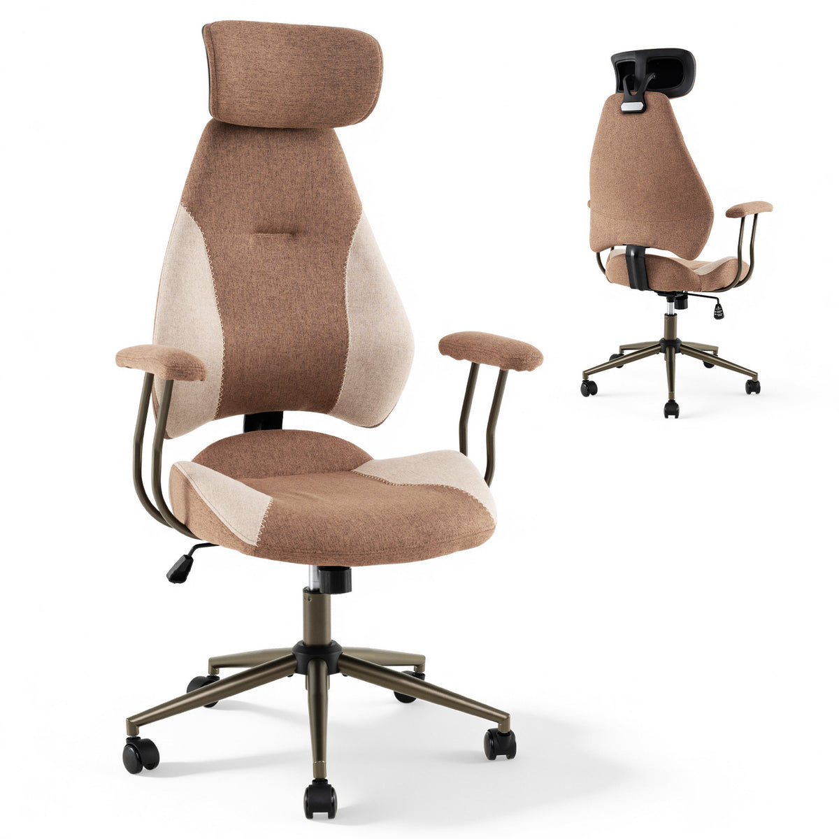 Office Chair with 2D Adjustable Headrest Elastic Sponge Filling-Brrown