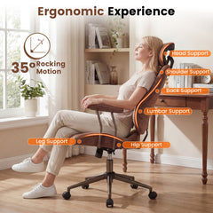 Office Chair with 2D Adjustable Headrest Elastic Sponge Filling-Brrown