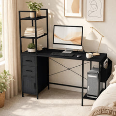 Office Desk with LED Lights in Black