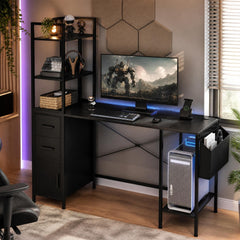Office Desk with LED Lights in Black