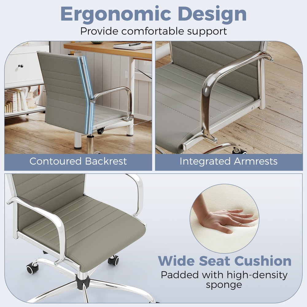Height Adjustable Rolling High-Back Executive Chair in Grey