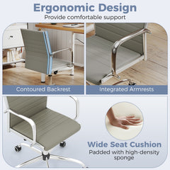 Height Adjustable Rolling High-Back Executive Chair in Grey