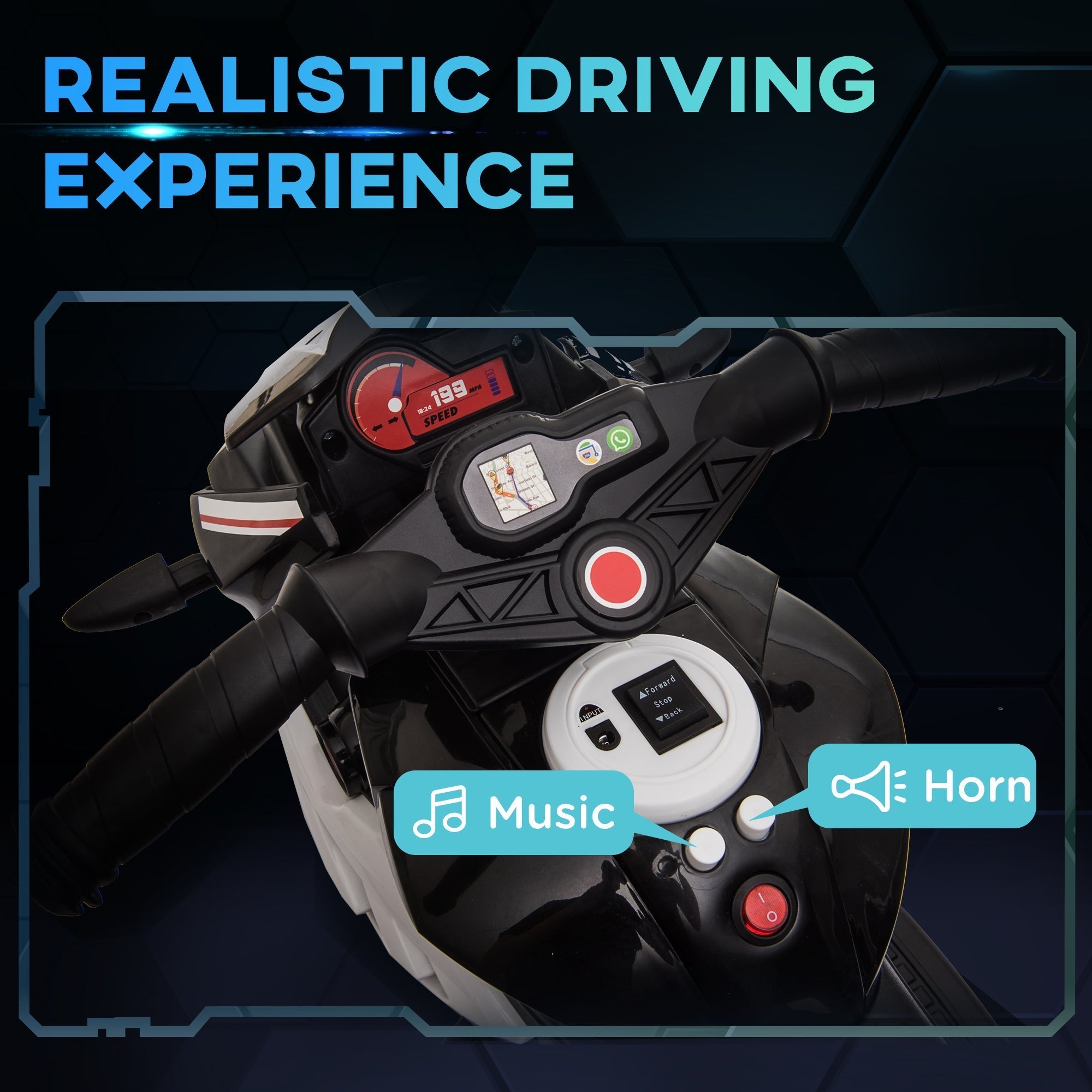 HOMCOM Kids Electric Motorcycle Ride-On Toy, with Three Wheels, Music, Horn, Lights