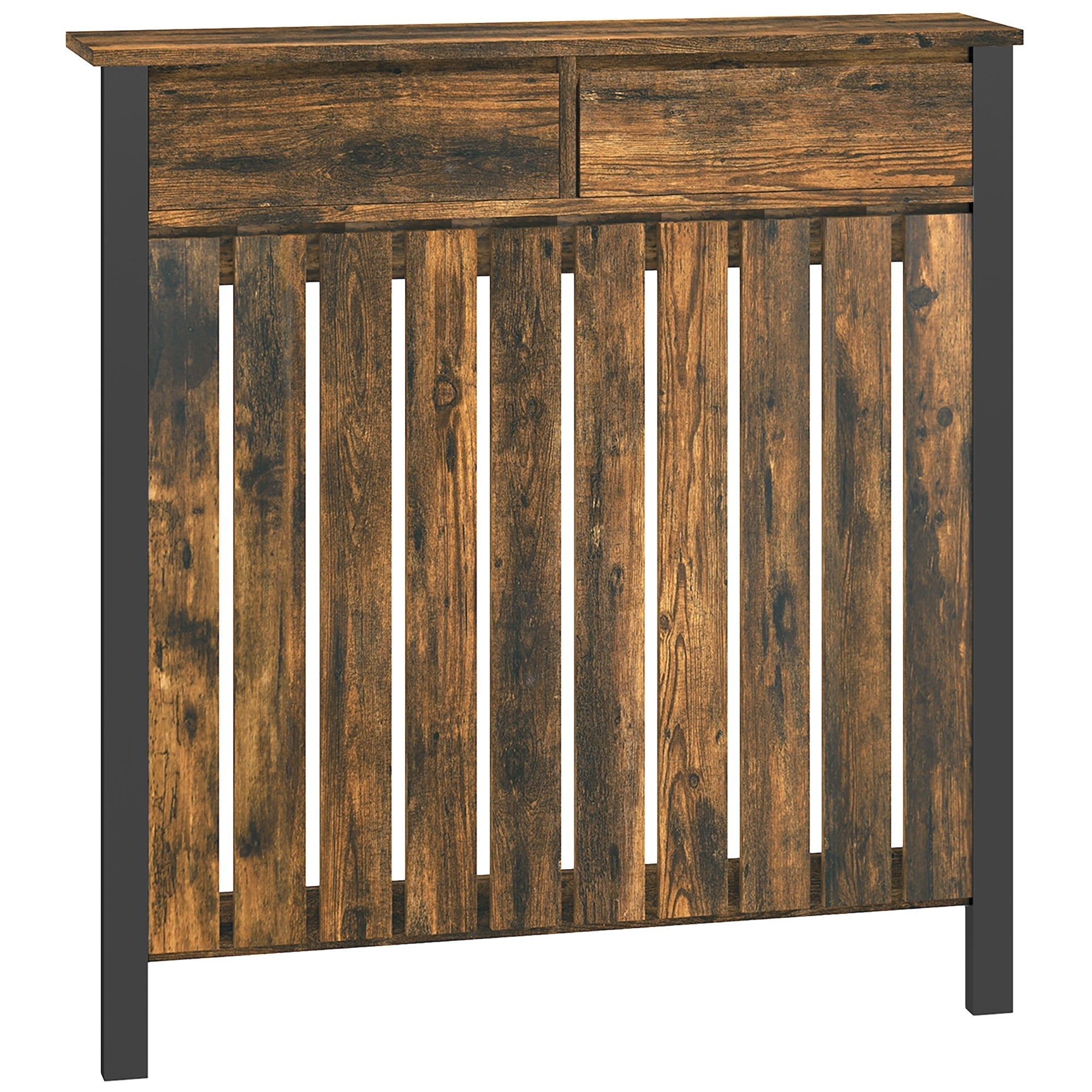 HOMCOM 93 x 88.5cm Rustic-Look Radiator Cover - Brown/Black