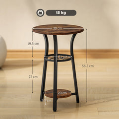 HOMCOM Small Round Side Table with 3 Storage Shelves - Rustic Brown