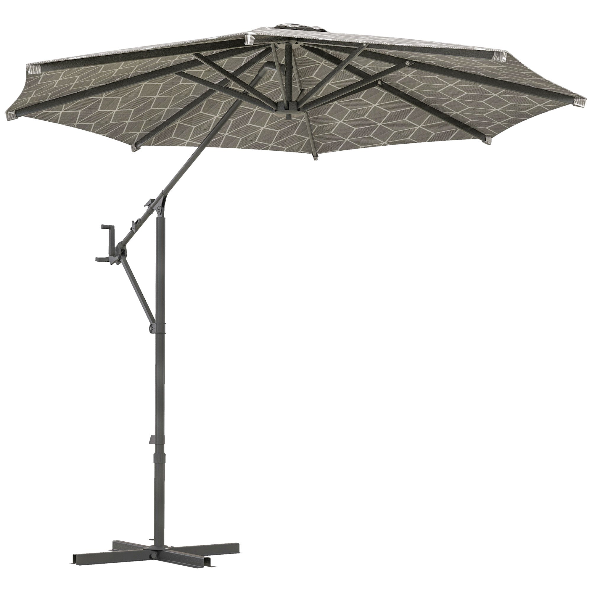 Outsunny 3(m) Convertible Cantilever Parasol and Centre-post Garden Parasol with Cross Base, 360  Rotation Banana Parasol with Crank Handle and 8 Ribs, Hanging Patio Umbrella, Black and White