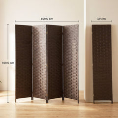 HOMCOM Wave Fibre Freestanding Folding Privacy Screen Panels, Room Divider, Dark Brown
