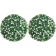HOMCOM Set of Two Artificial Boxwood Balls Plants - White