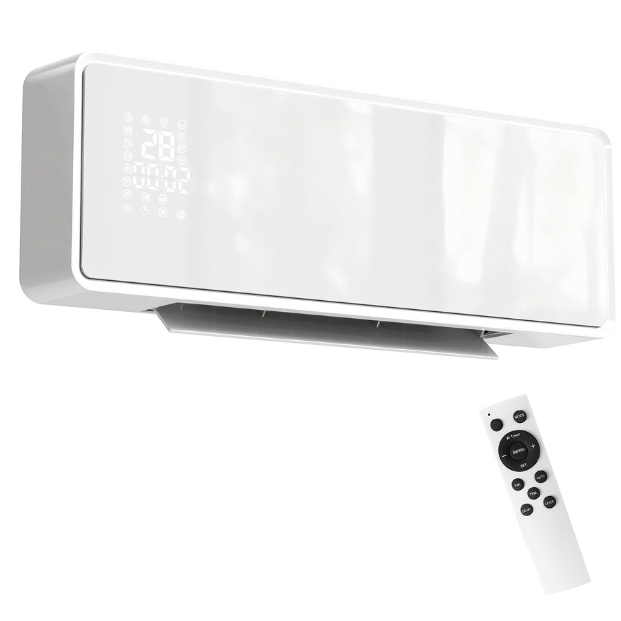 HOMCOM 2000W Ceramic Electric Heater with Fan, Adjustable Thermostat, Wall Mounted - White