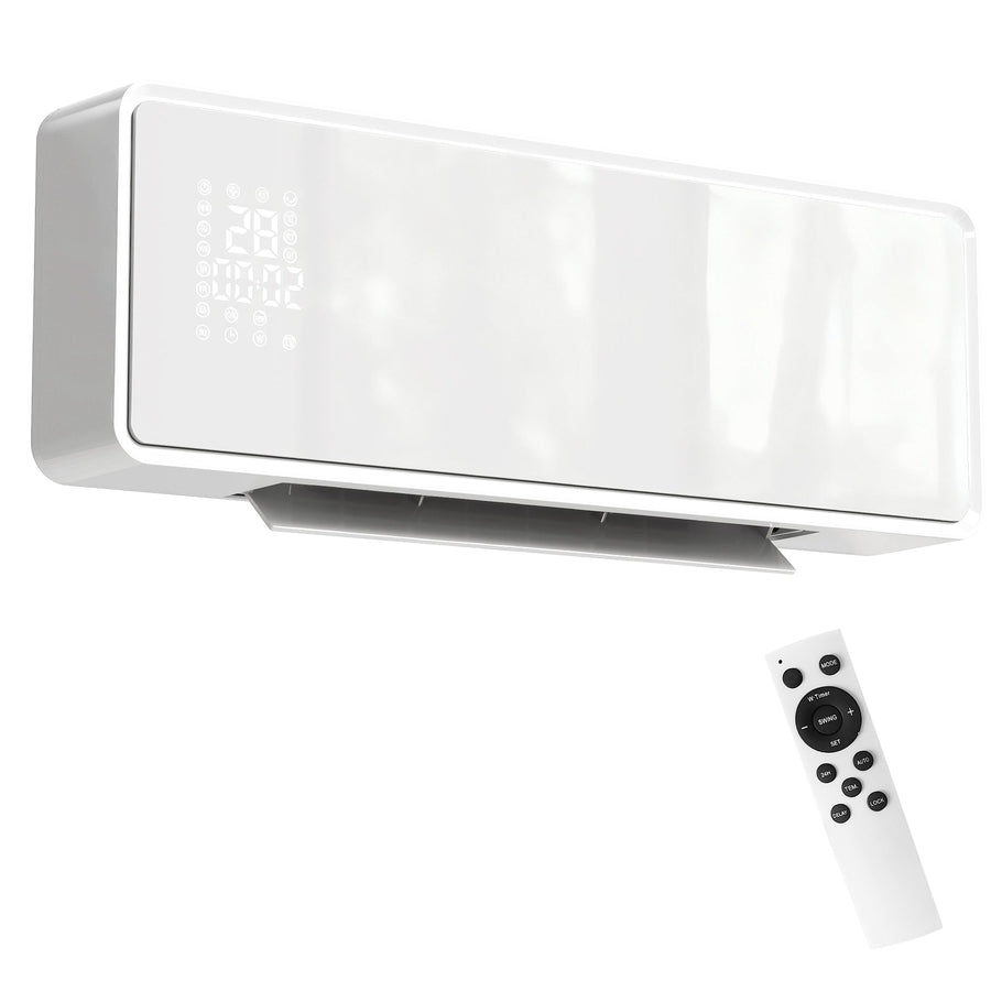 HOMCOM 2000W Ceramic Electric Heater with Fan, Adjustable Thermostat, Wall Mounted - White