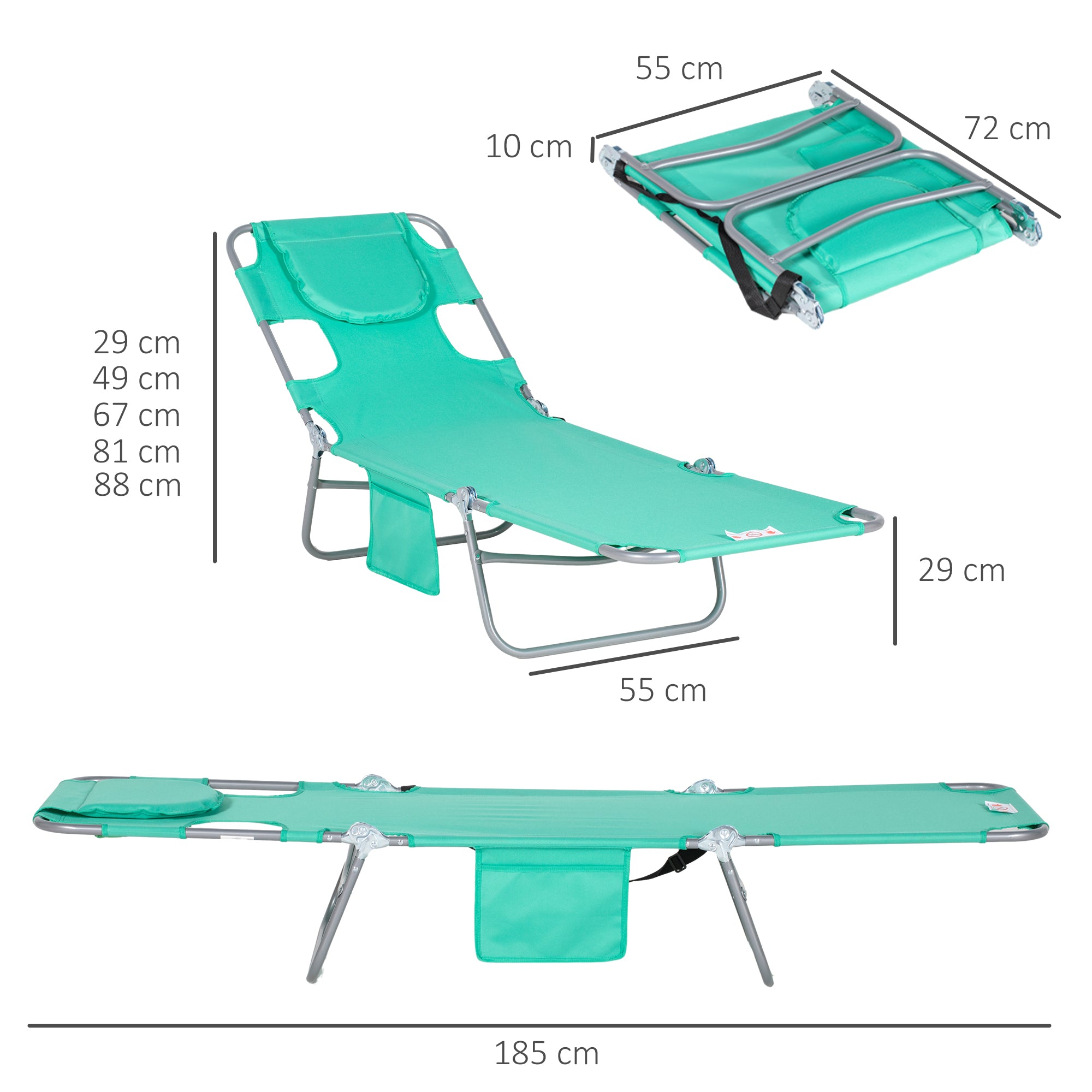 Outsunny Foldable Sun Lounger with Reading Hole - Green