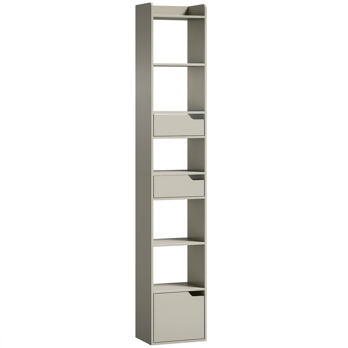 HOMCOM Bookcase Tall Narrow with 5 Tiers and Drawers Freestanding Bookshelf Storage Cabinet for Living Room Grey