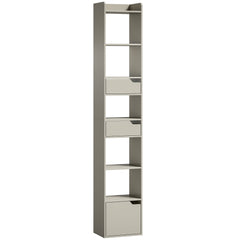 HOMCOM Bookcase Tall Narrow with 5 Tiers and Drawers Freestanding Bookshelf Storage Cabinet for Living Room Grey