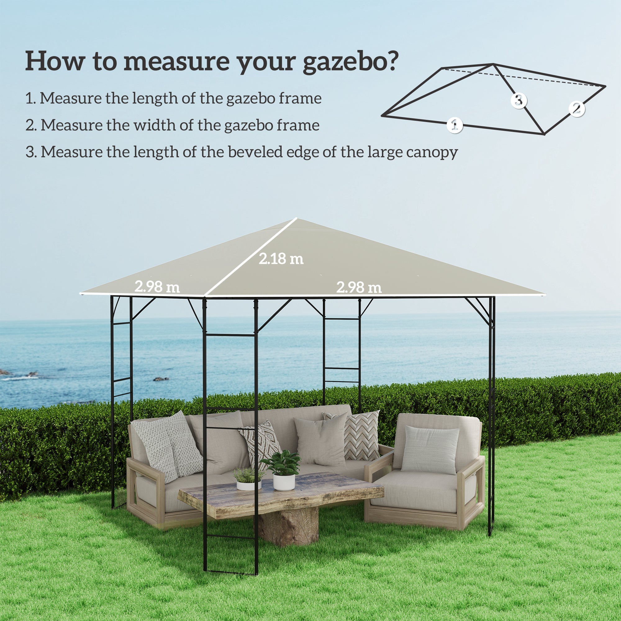 Outsunny 3 x 3(m) Gazebo Canopy Replacement, for 01-0867 - Grey