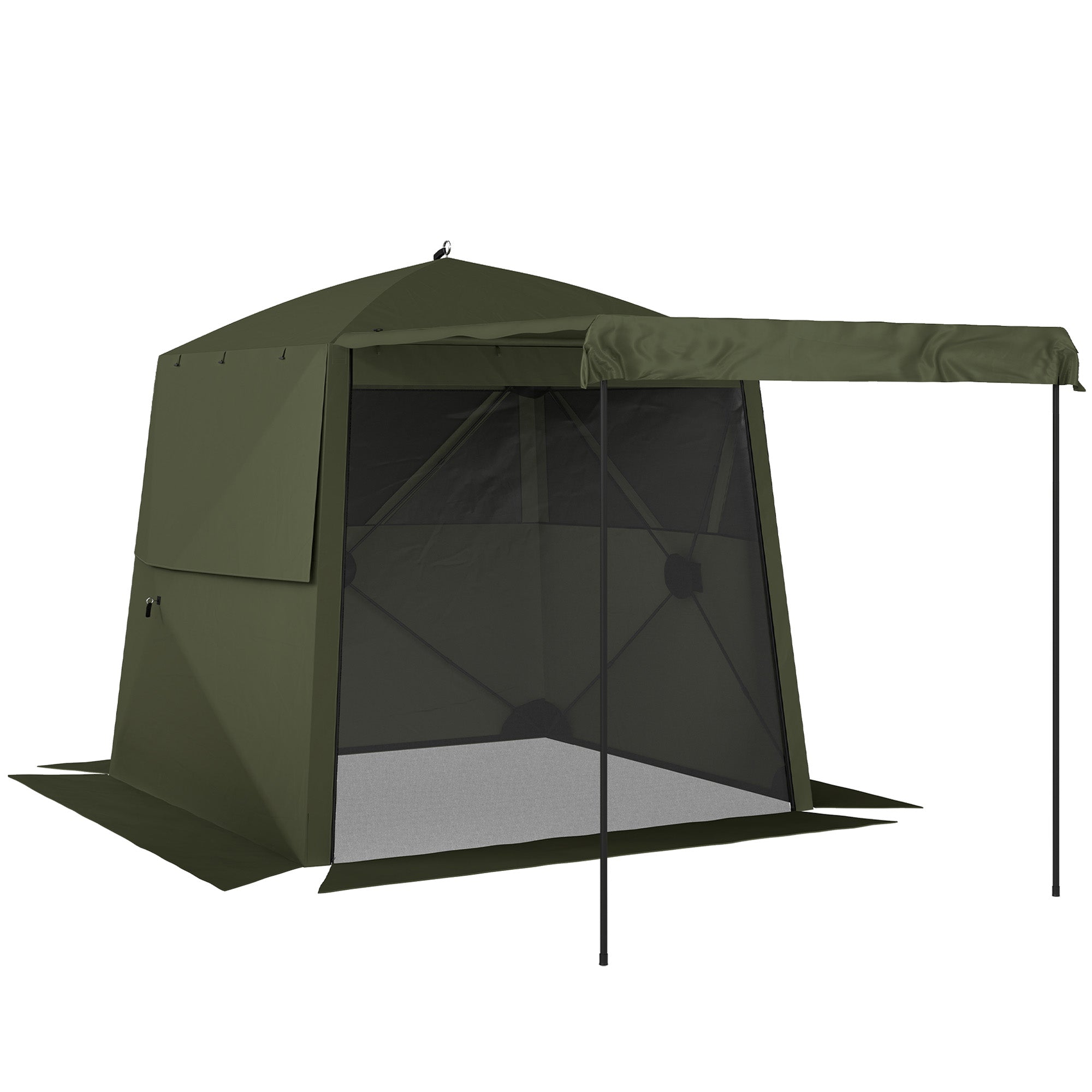Outsunny Pop Up Gazebo Waterproof Instant Shelter with Awning Mesh Windows for Camping Patio 2 x 2 m, Army Green