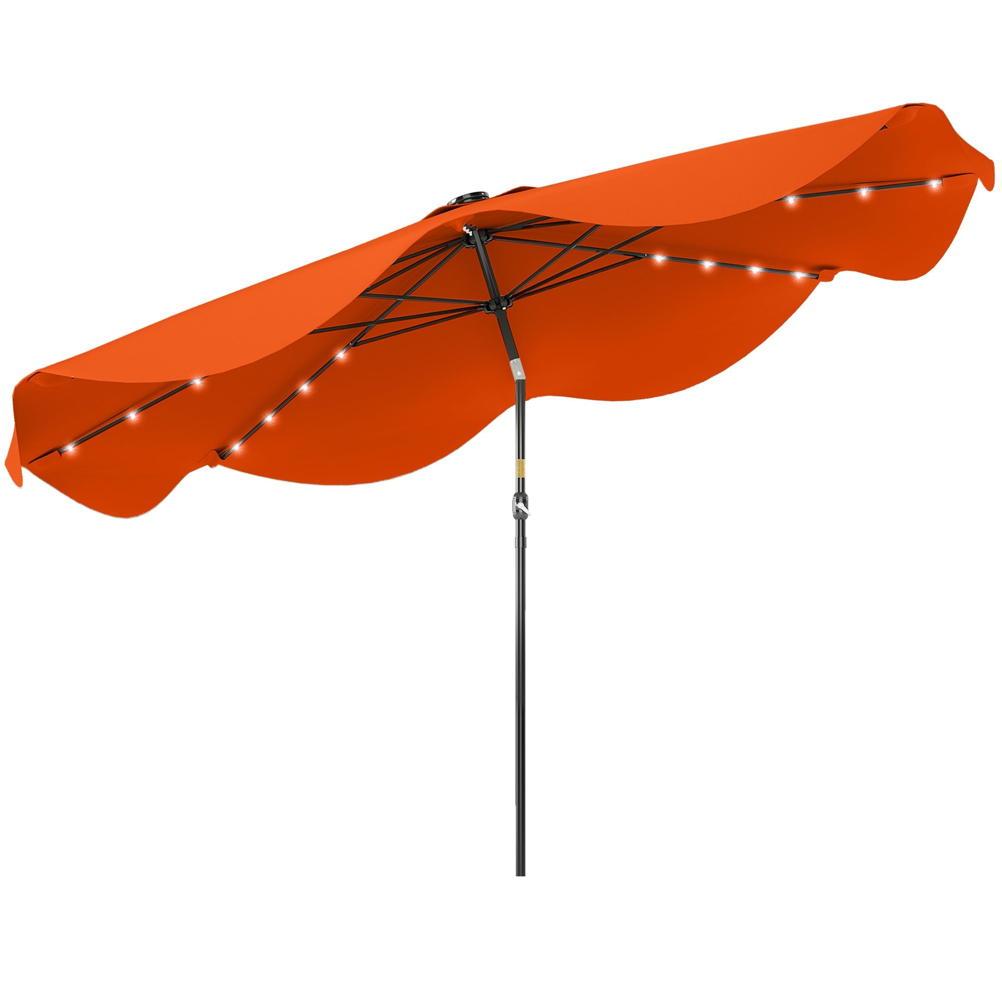 Outsunny Solar Patio Umbrella with LED and Tilt, Outdoor Market Table Umbrella Parasol with Crank, 3 x 3 (m), Orange