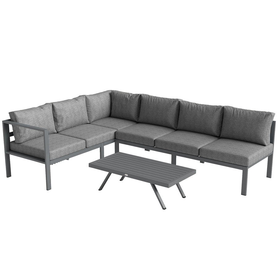 Outsunny 3 Pieces Garden Furniture Set, Aluminium Corner Lounge Set with Adjustable Backrest and Coffee Table