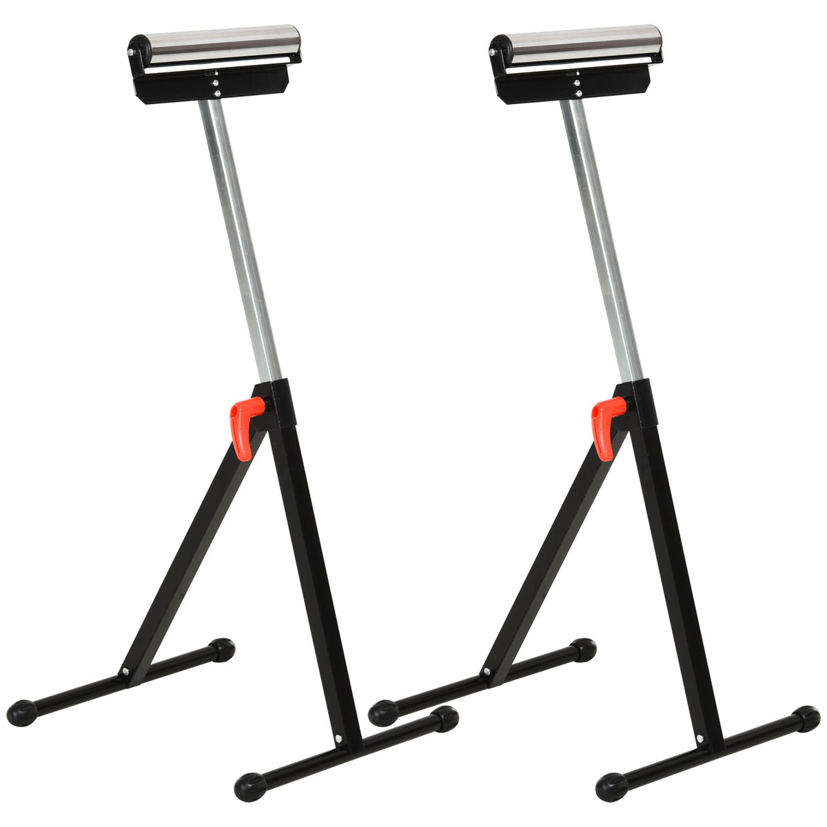 HOMCOM Set of 2 Folding Roller Stand, Material Support Pedestal with Ball Bearing Roller Height Adjustable Portable, Metal Construction, Black
