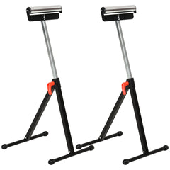 HOMCOM Set of 2 Folding Roller Stand, Material Support Pedestal with Ball Bearing Roller Height Adjustable Portable, Metal Construction, Black