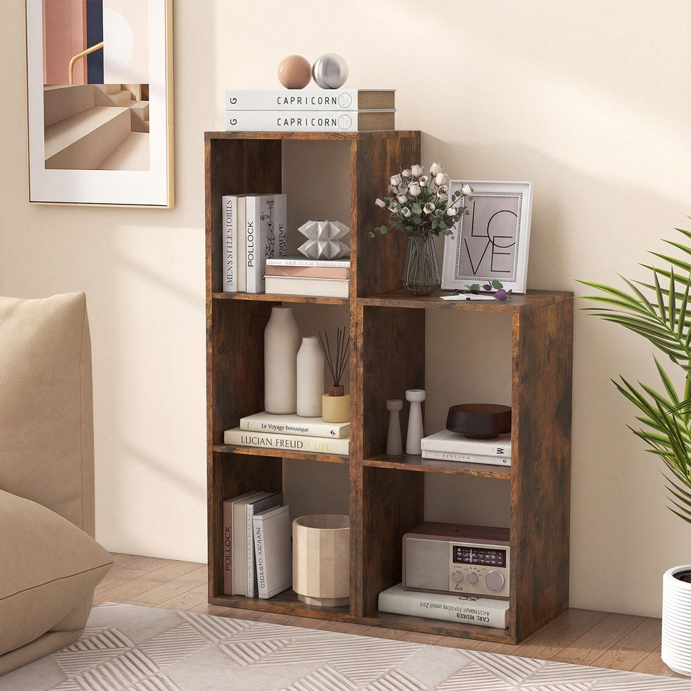 Open Back 2-tier Bookshelf with Anti-toppling Kit in Rustic Brown