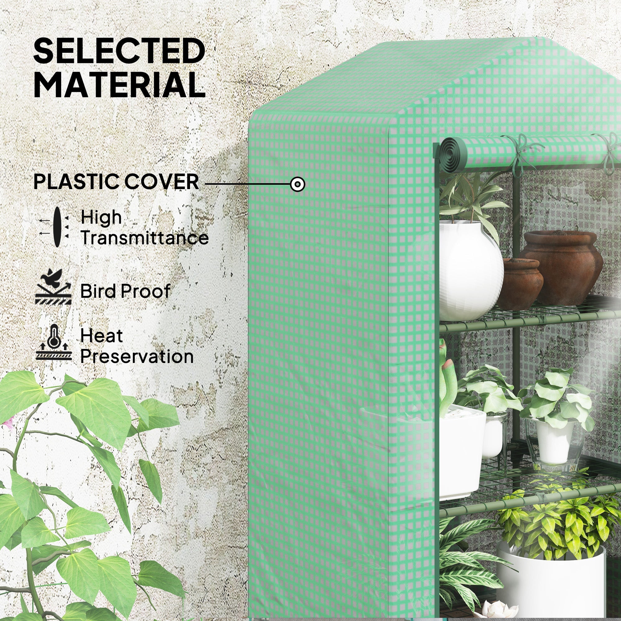 Outsunny 3 Tier Mini Greenhouse Portable Garden Grow House with Roll Up Door and Wire Shelves, 69 x 49 x 125 cm, Green