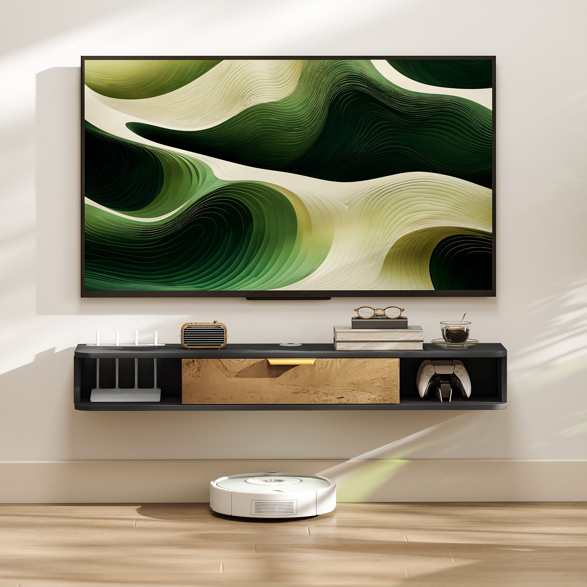 HOMCOM 120 cm Floating TV Stand with Storage - Charcoal Grey