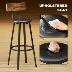 HOMCOM Set of Two Industrial-Style Bar Stools - Brown/Black