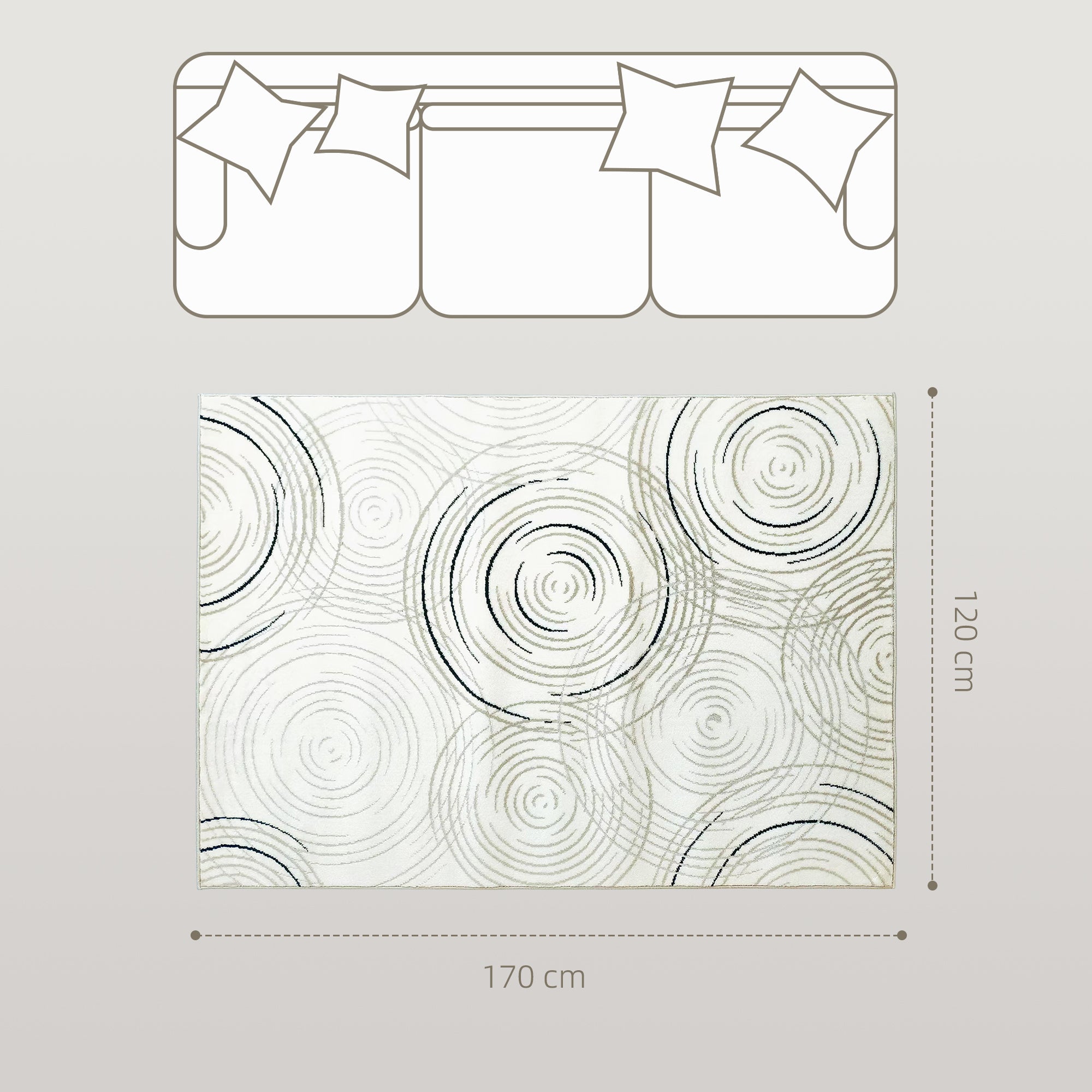 HOMCOM Modern Area Rug, Swirl Pattern Machine Washable Rug, Allergy-Friendly Floor Carpet for Living Room, Bedroom, Dining Room, Home Office, 170 x 120 cm, Cream White