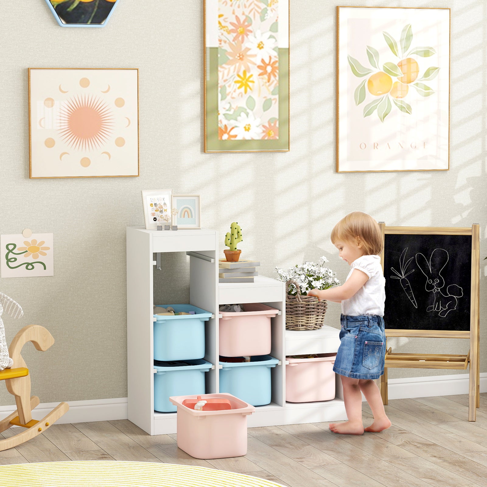 AIYAPLAY Toy Storage Organiser, Three-Layer Kids Toy Storage Units, with Removable Bins, for Ages 3-8 Years, Multi-colour