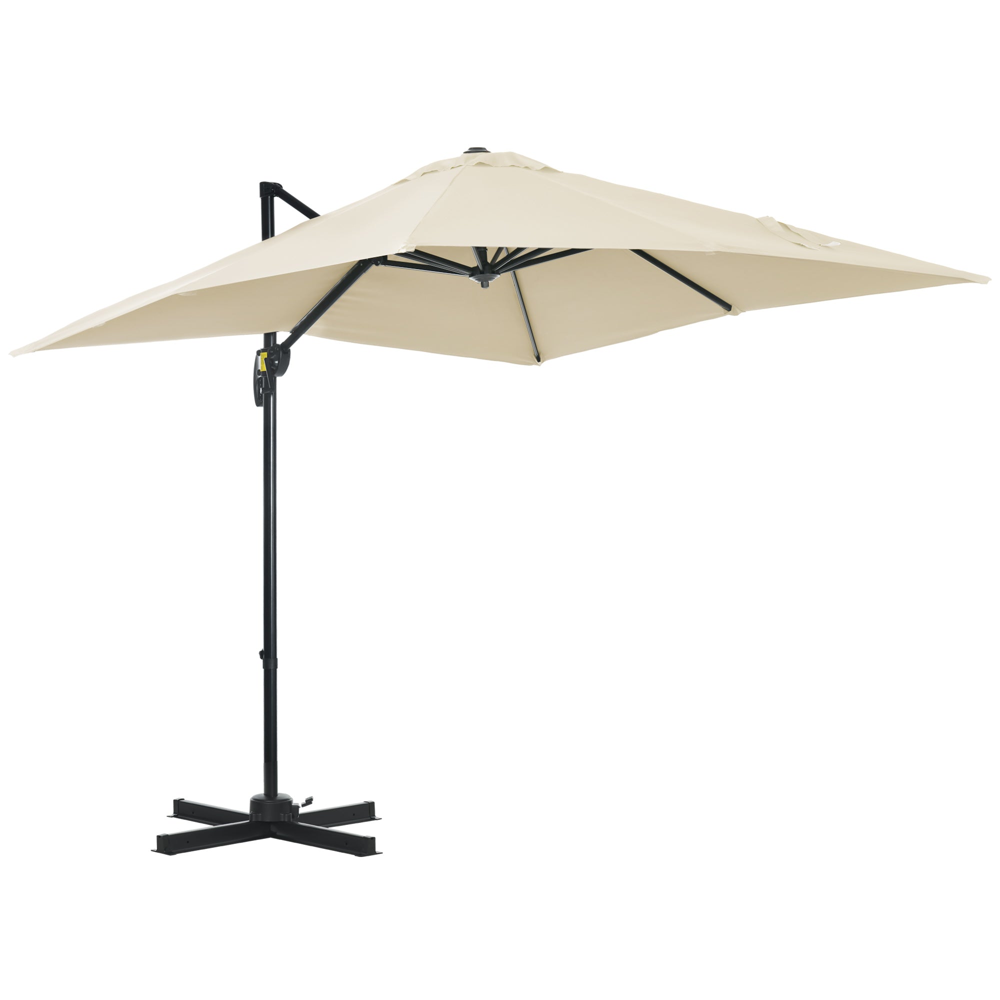 Outsunny 2.5 x 2.5m Patio Offset Parasol Umbrella Cantilever Hanging Aluminium Sun Shade Canopy Shelter 360 Rotation with Crank Handle and Cross Base, Cream White