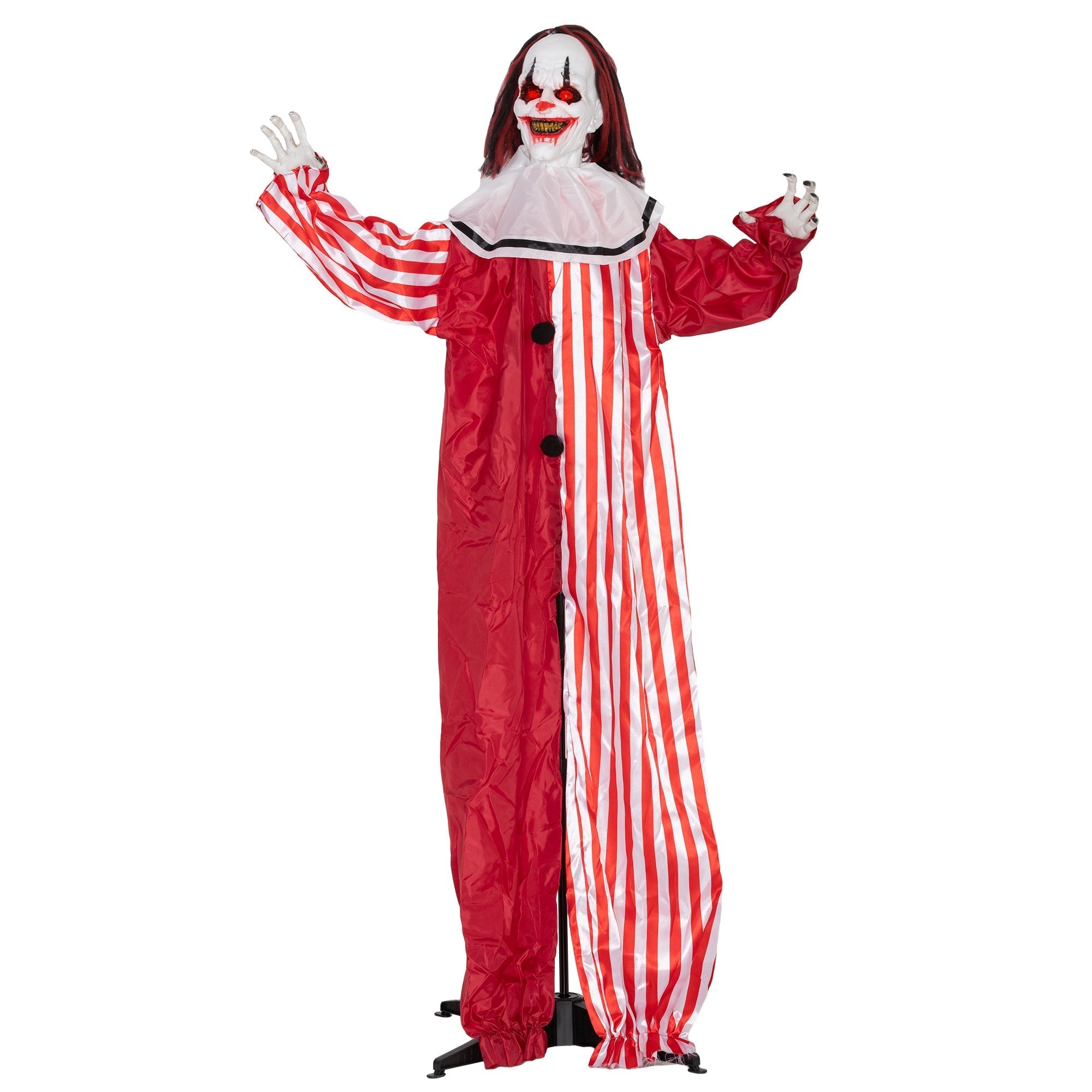 Outsunny 165 cm Life Size Halloween Animated Clown with Red Light Up Eyes, Sound Activated Moving Body, Scary Clown Halloween Decorations, Battery Operated, Indoor Party Props
